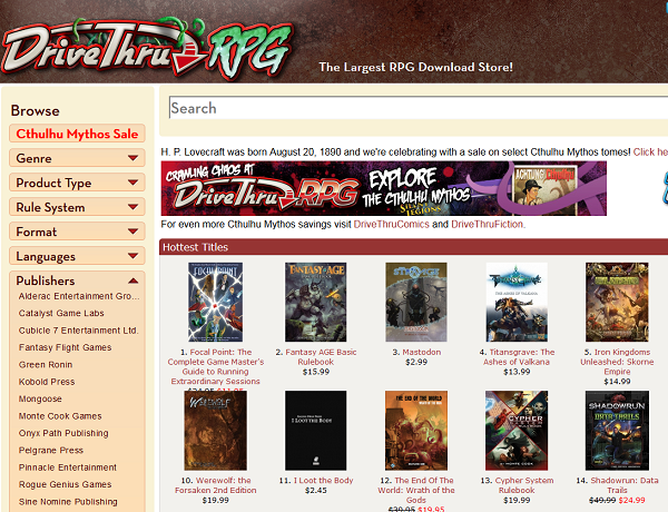 Focal Point is #1 in DriveThruRPG’s Hottest Titles!